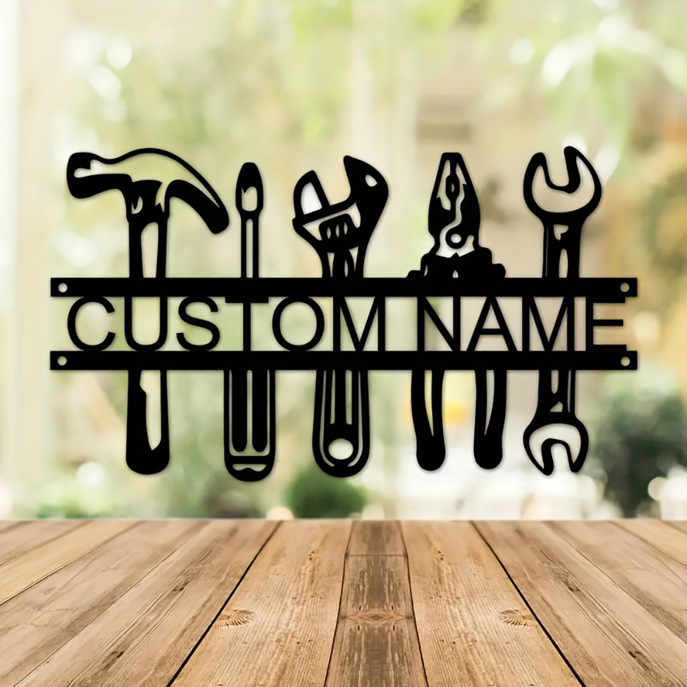 Workshop Tools And Names - Personalizowany Znak Ścienny w Stylu Industrialnym