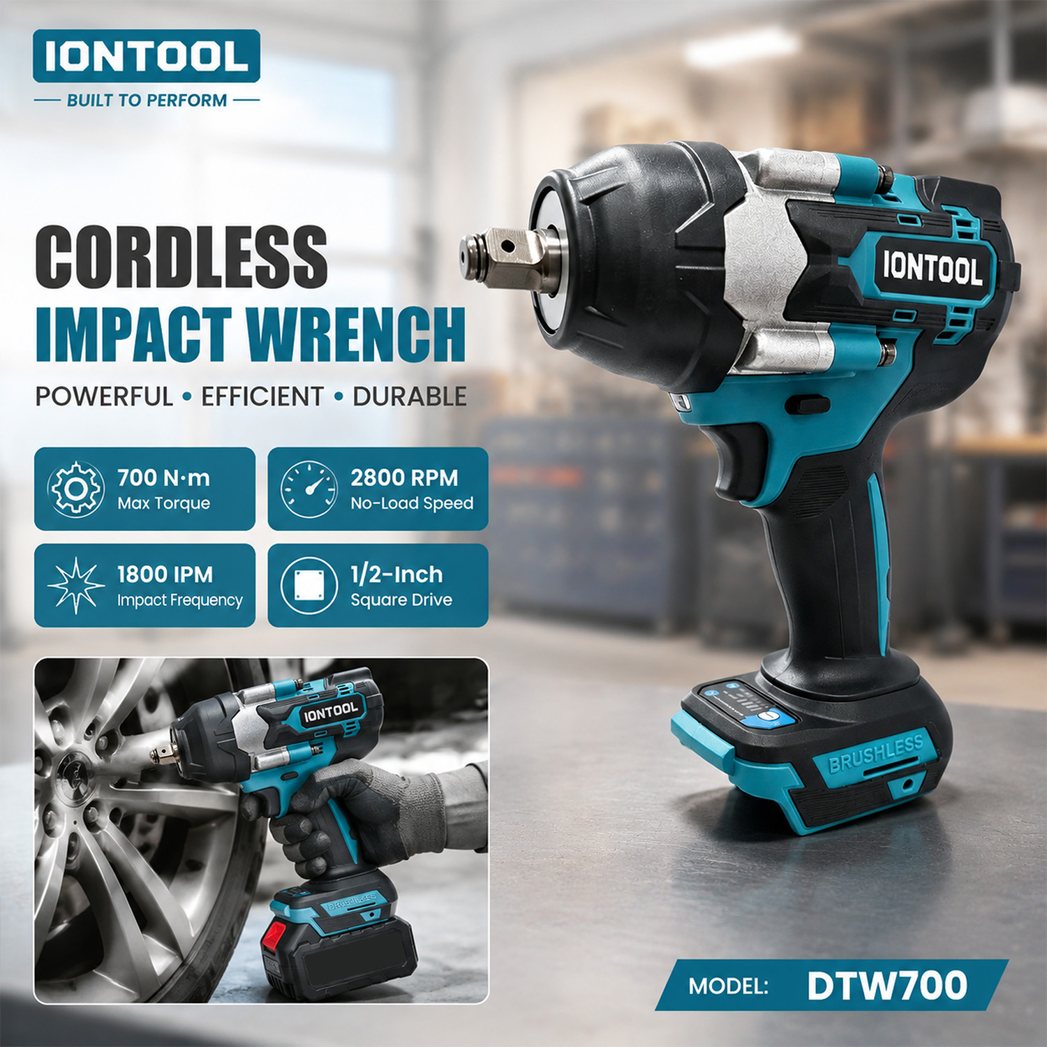 Workshop Tools In Engineering - IONTOOL DTW700 Antypoślizgowy Bezprzewodowy Klucz Udarowy
