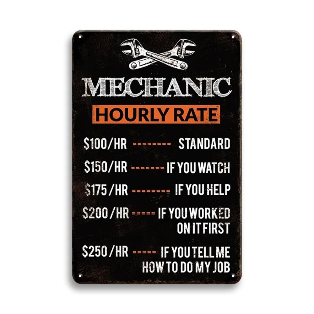 Workshop Tools Hours - Retro Mechanik Stawka Godzinowa Metalowy Znak
